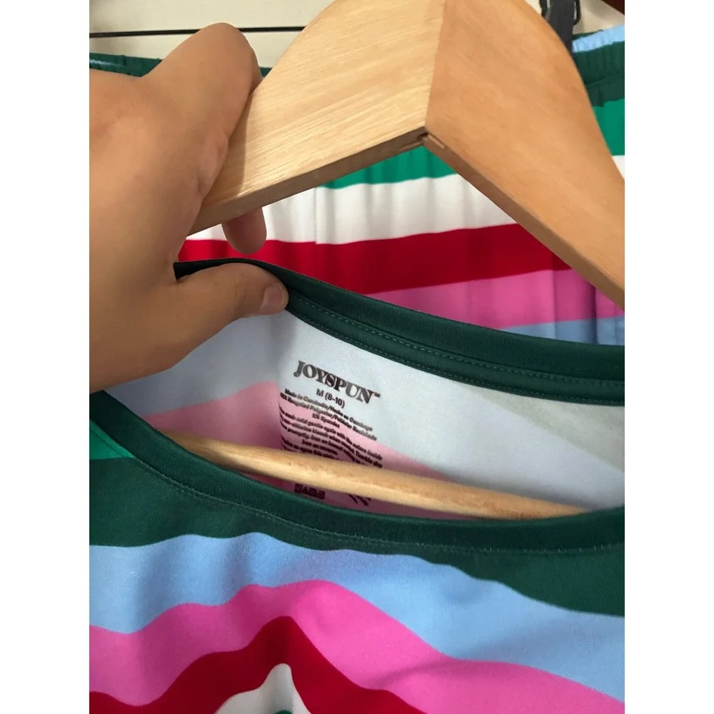 Joyspun Women Multi Color Striped Pajama Set Long Sleeve Top Joggers Medium